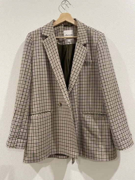 Madewell Plaid Oversized Spring Blazer Purple Green Tan Size Medium Professional - Picture 5 of 14